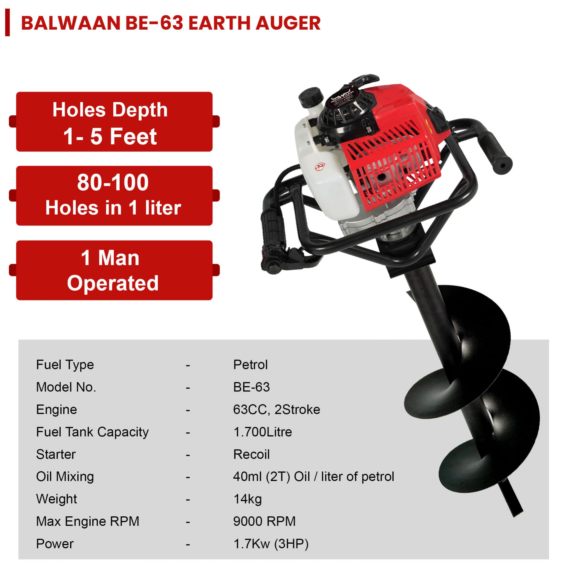 BALWAAN EARTH AUGER BE-63 63CC 8&12 NCH PLANTER 2STROK