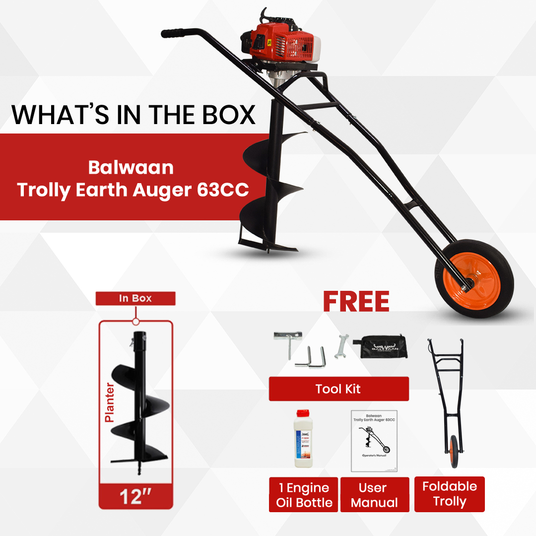 BALWAAN  TROLY EARTH AUGER 63CC WITH 12INCH PLANTER 