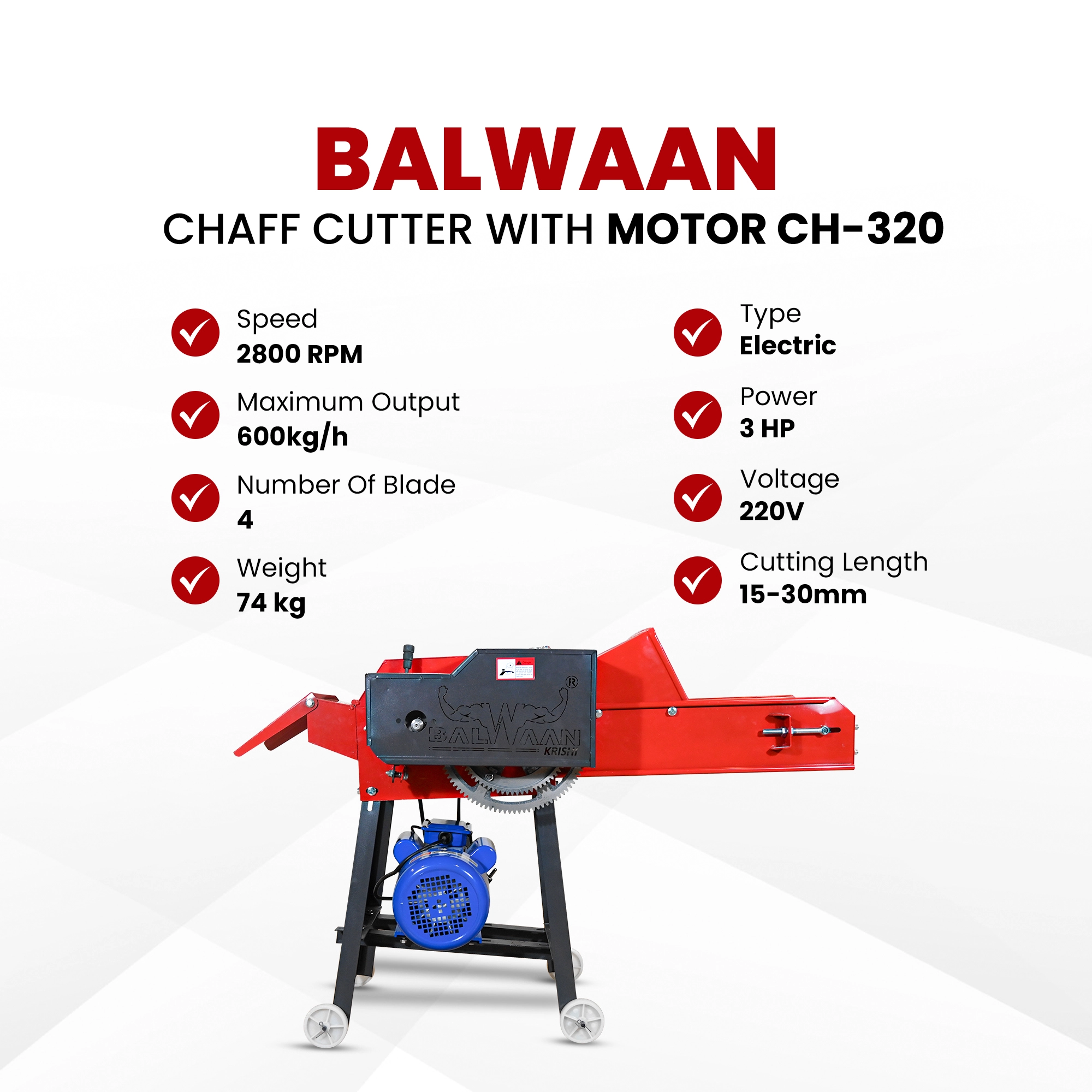 BALWAAN CHAF CUTTER CH-320 [WITH GEAR | MOTOR & CONVERGON BELT