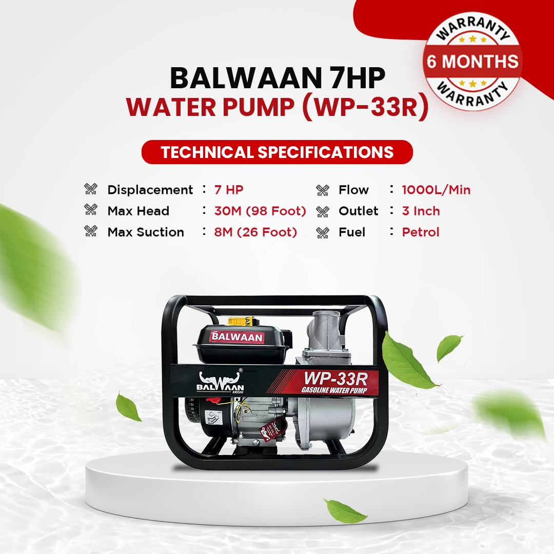 BALWAAN WP-33R 7HP PETROL WATER PUMP 4STROK ENGINE 1000 /1200 L MIN
