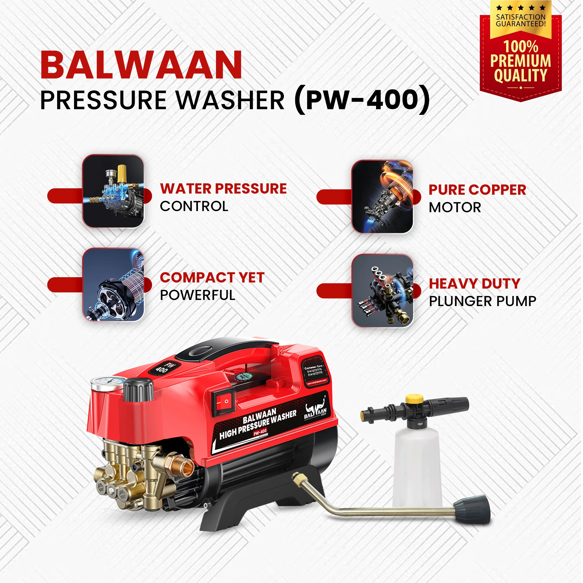 BALWAAN HIGH PRESSUR WASHER PW-400 CAR,HOME CLEANING & MULTI PURPOSE HEAVY DUTY ELECTRIC WASHER / 1800