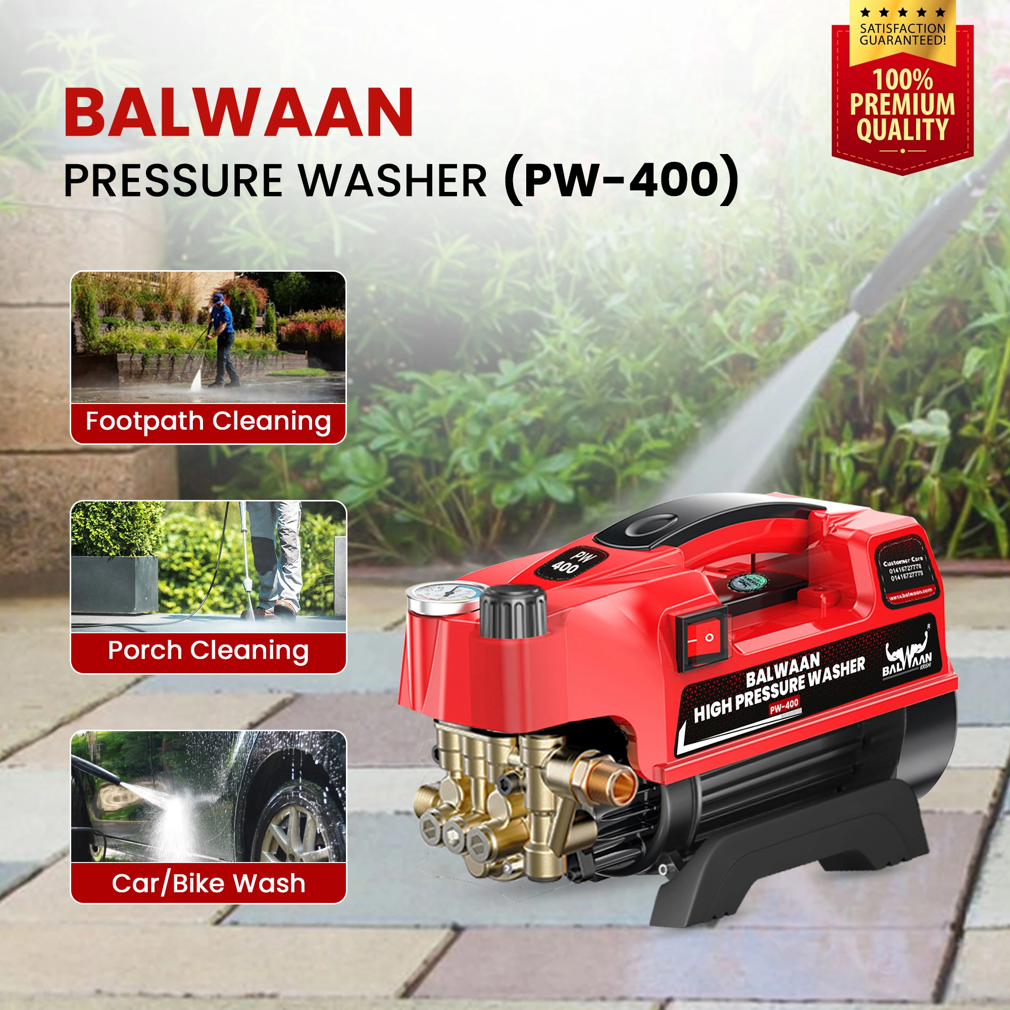 BALWAAN HIGH PRESSUR WASHER PW-400 CAR,HOME CLEANING & MULTI PURPOSE HEAVY DUTY ELECTRIC WASHER / 1800
