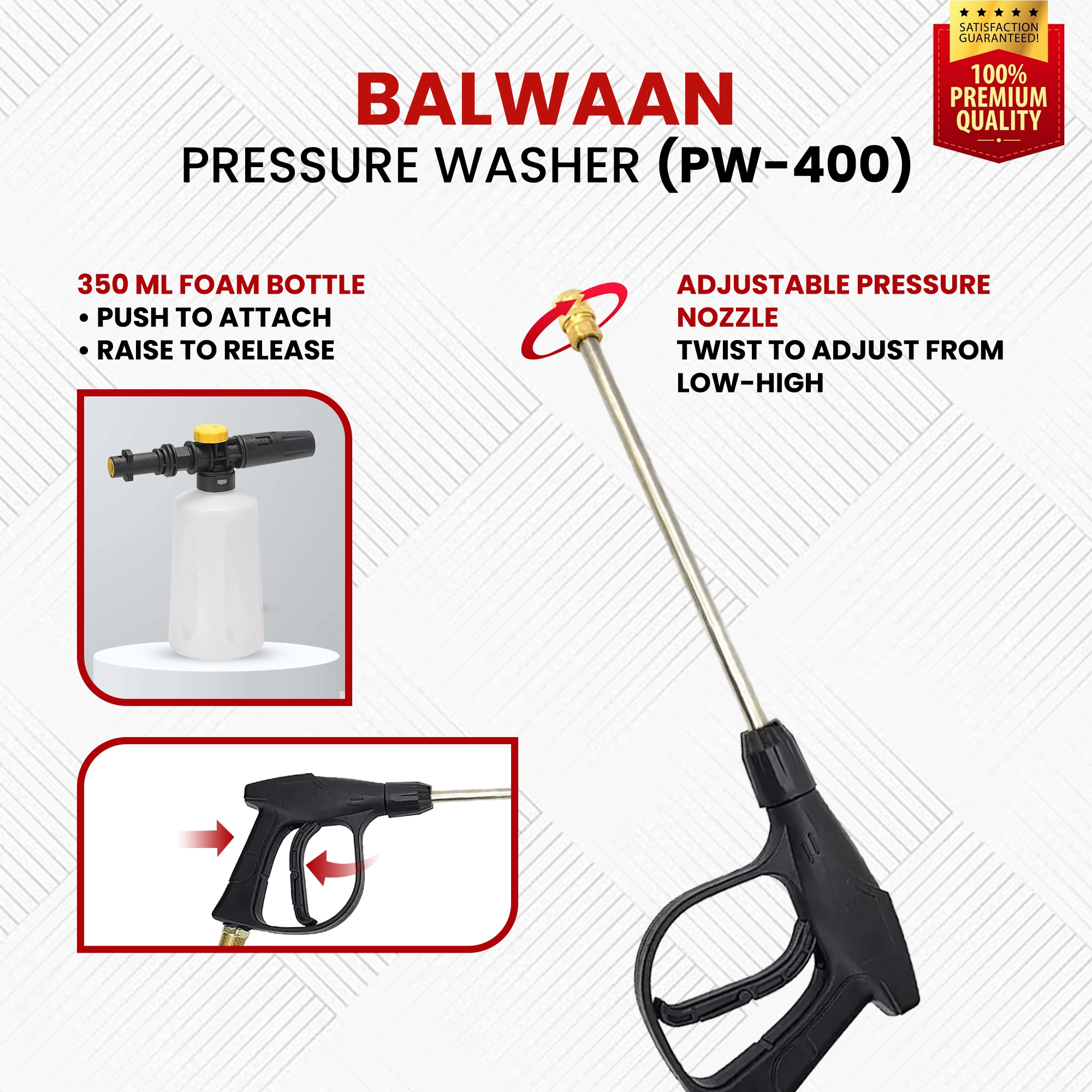 BALWAAN HIGH PRESSUR WASHER PW-400 CAR,HOME CLEANING & MULTI PURPOSE HEAVY DUTY ELECTRIC WASHER / 1800