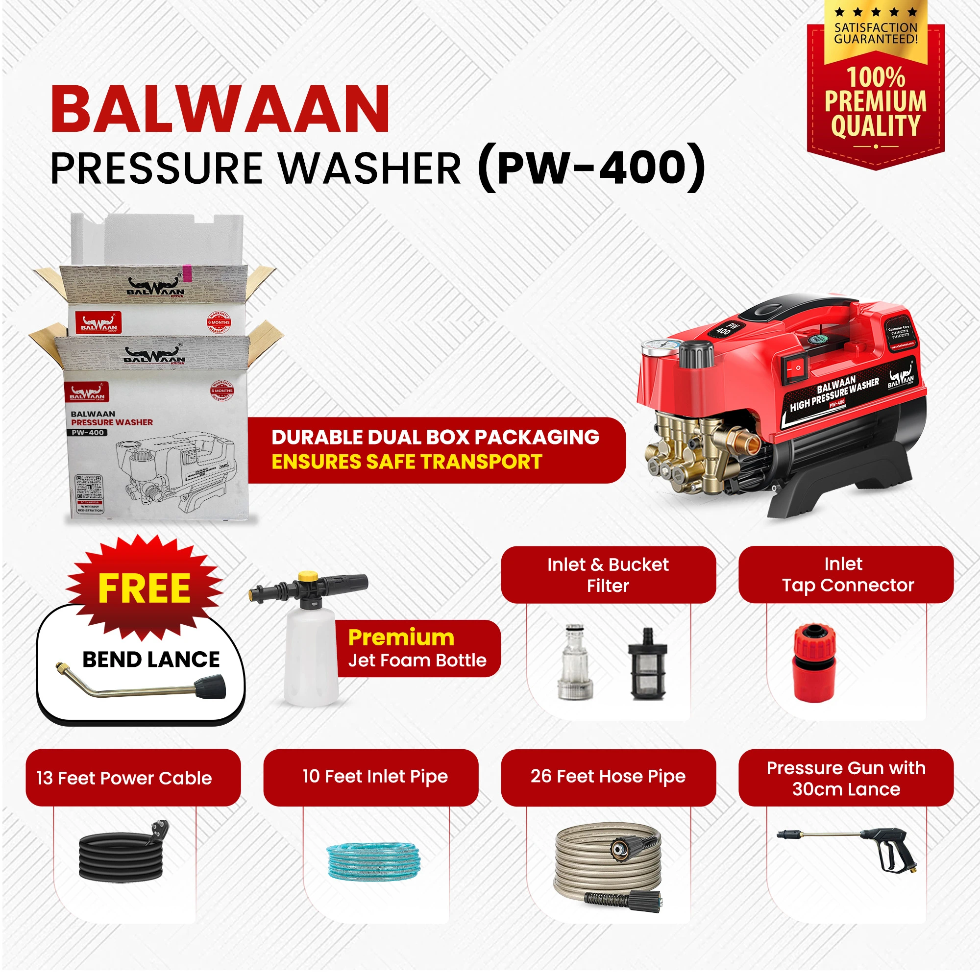 BALWAAN HIGH PRESSUR WASHER PW-400 CAR,HOME CLEANING & MULTI PURPOSE HEAVY DUTY ELECTRIC WASHER / 1800