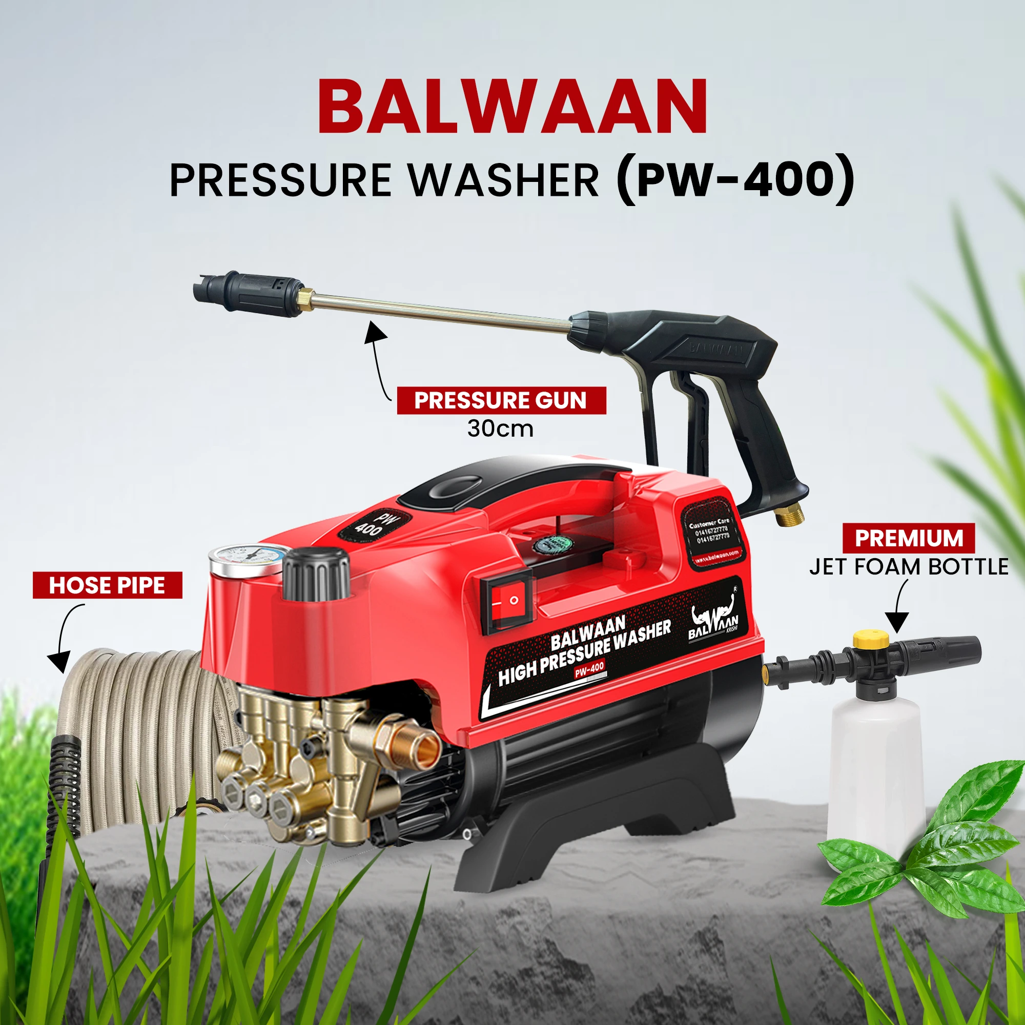 BALWAAN HIGH PRESSUR WASHER PW-400 CAR,HOME CLEANING & MULTI PURPOSE HEAVY DUTY ELECTRIC WASHER / 1800