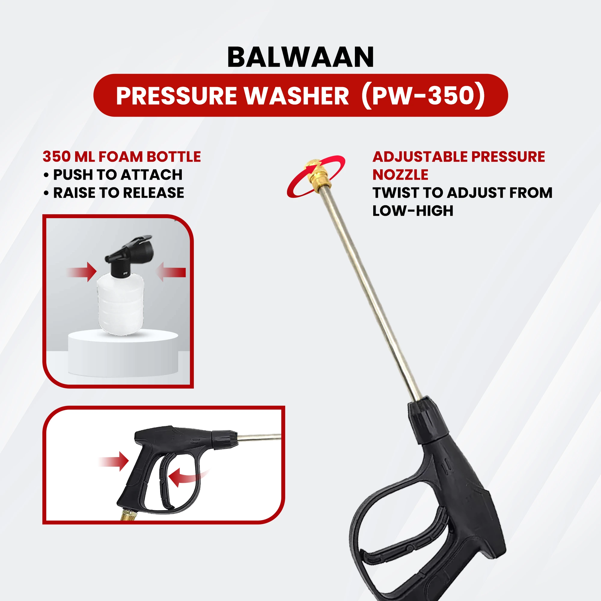 BALWAAN PRESSUR WASHER [PW-350] HEAVY DUTY PUMP HEAD WITH POWERFULL 1800W COPPER MOTOR