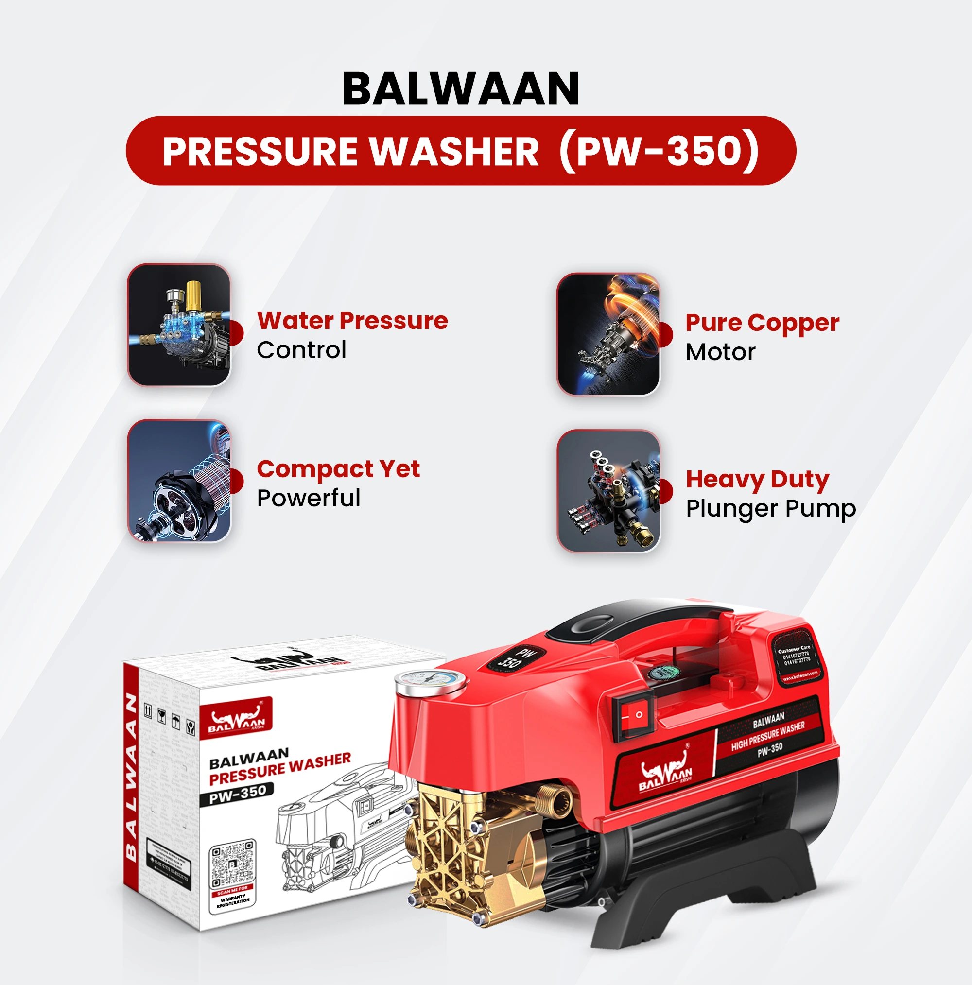BALWAAN PRESSUR WASHER [PW-350] HEAVY DUTY PUMP HEAD WITH POWERFULL 1800W COPPER MOTOR