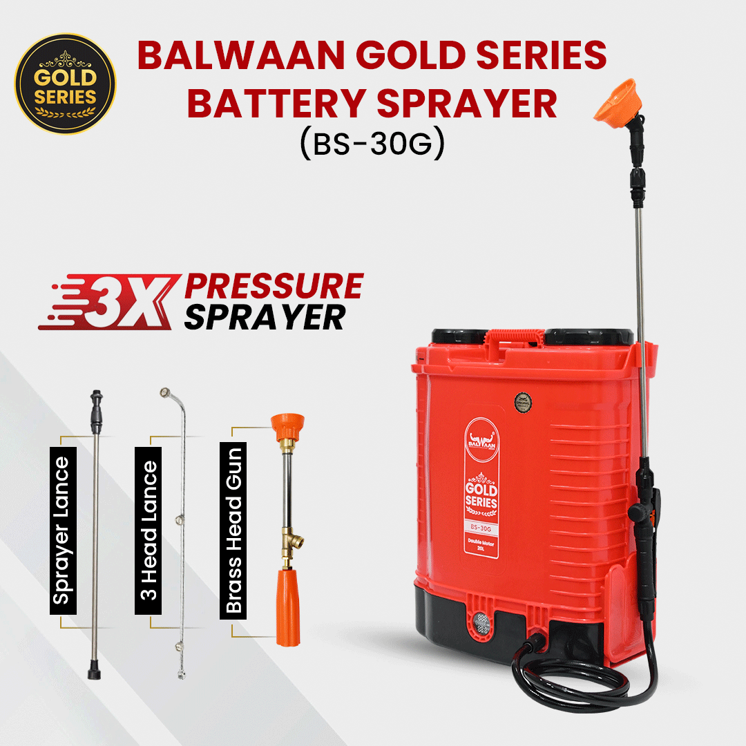 BALWAAN GOLD SERIIES BATTRY SPRAYER BS-30G 12VOLTS X 12 APPER DOUBLE MOTOR FIRST DIGITAL BATTRY INDICATOR