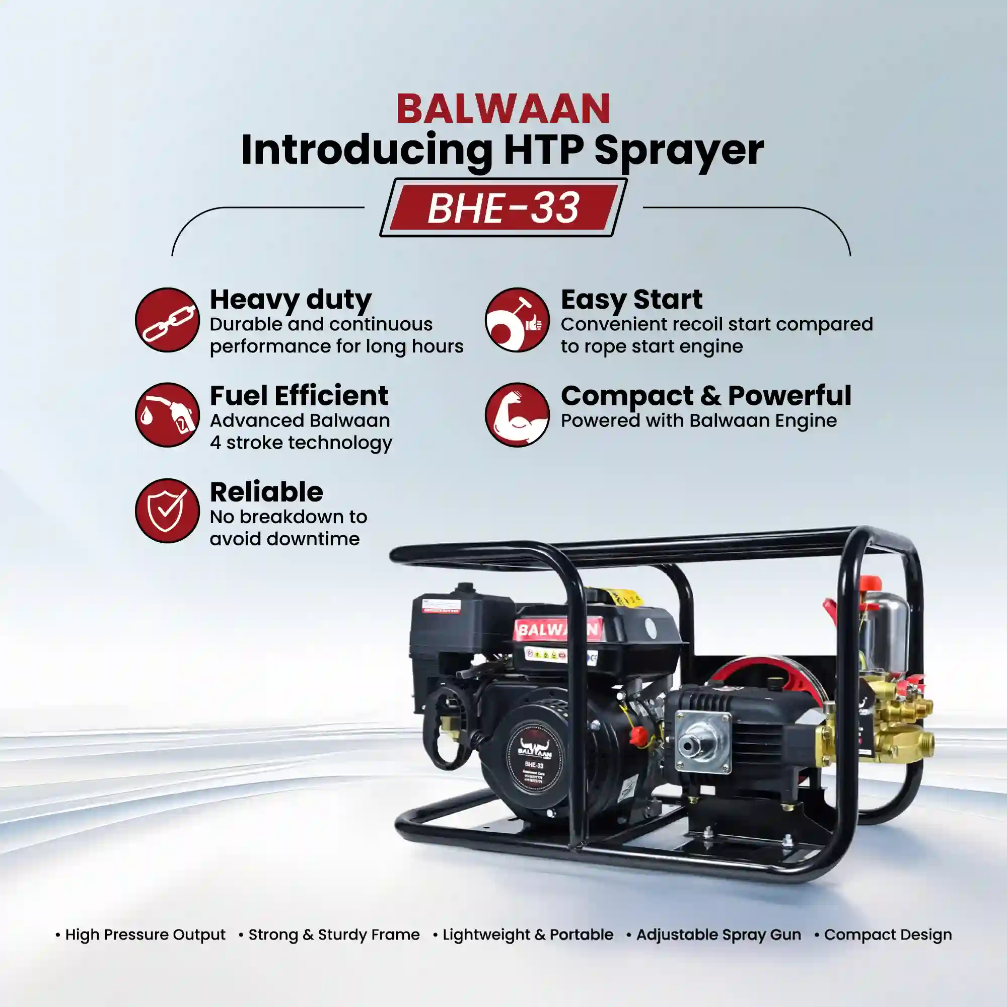 BALWAAN 33 NO.HTP SPRAYER WITH 6.5 HP ENGINE & SOMTR HOSE | BHE-33