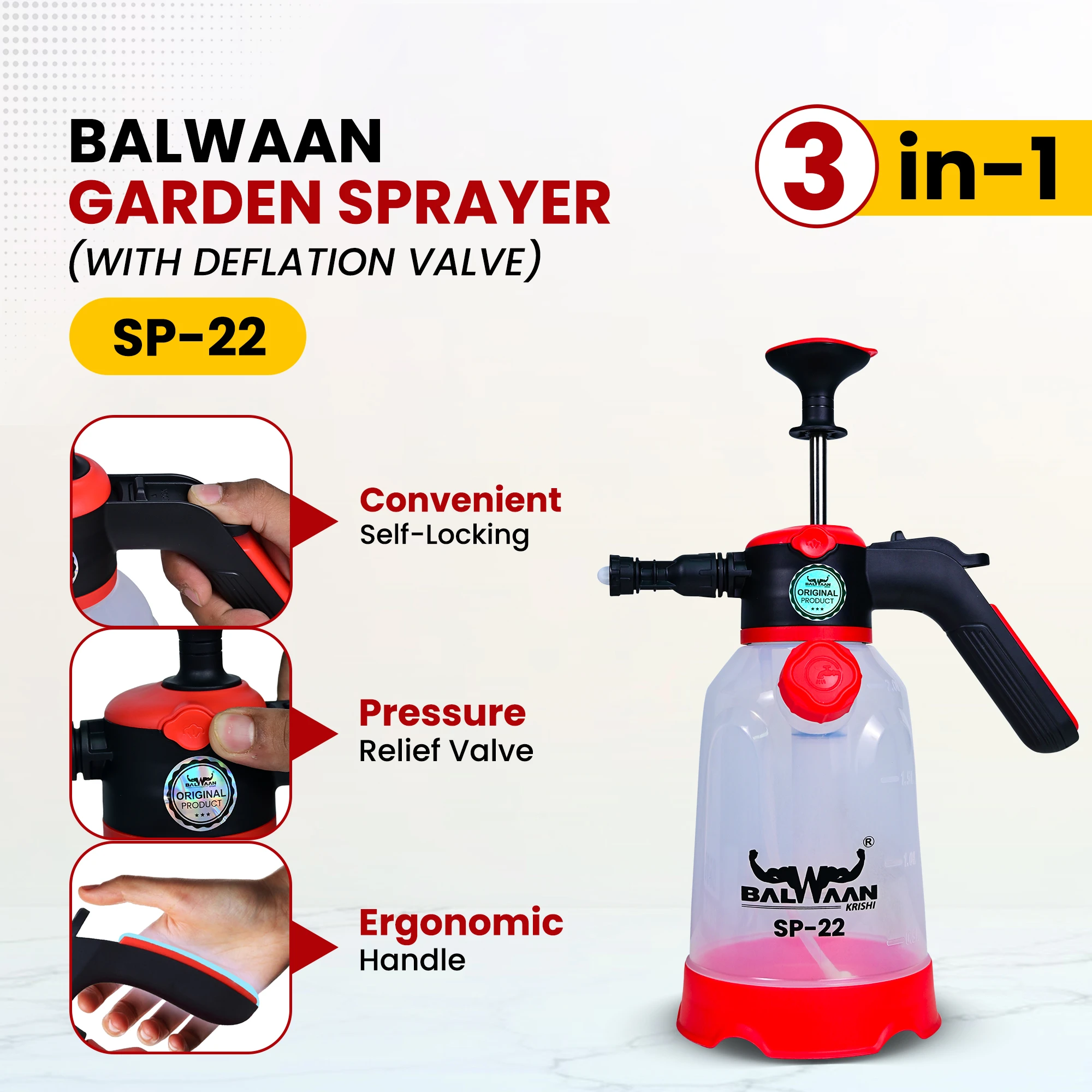 BALWAAN 3IN 1  FOAM  SPRAYER SP-22 | 2  LTR CAPACITY BEST FOR CAR BIKE WASH  AGRICULTURE GARDENING PESTICIDES GLASS CLEANING