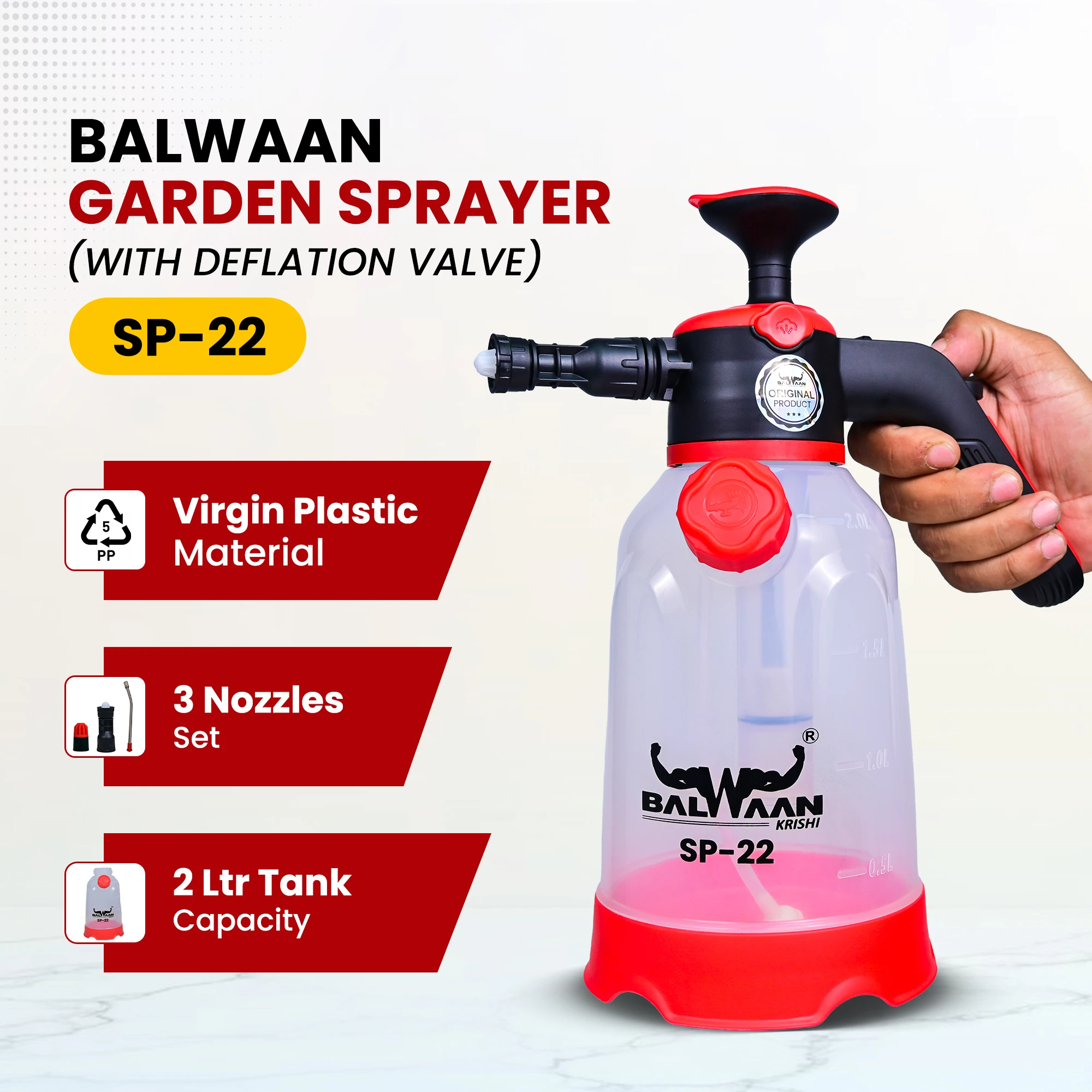 BALWAAN 3IN 1  FOAM  SPRAYER SP-22 | 2  LTR CAPACITY BEST FOR CAR BIKE WASH  AGRICULTURE GARDENING PESTICIDES GLASS CLEANING