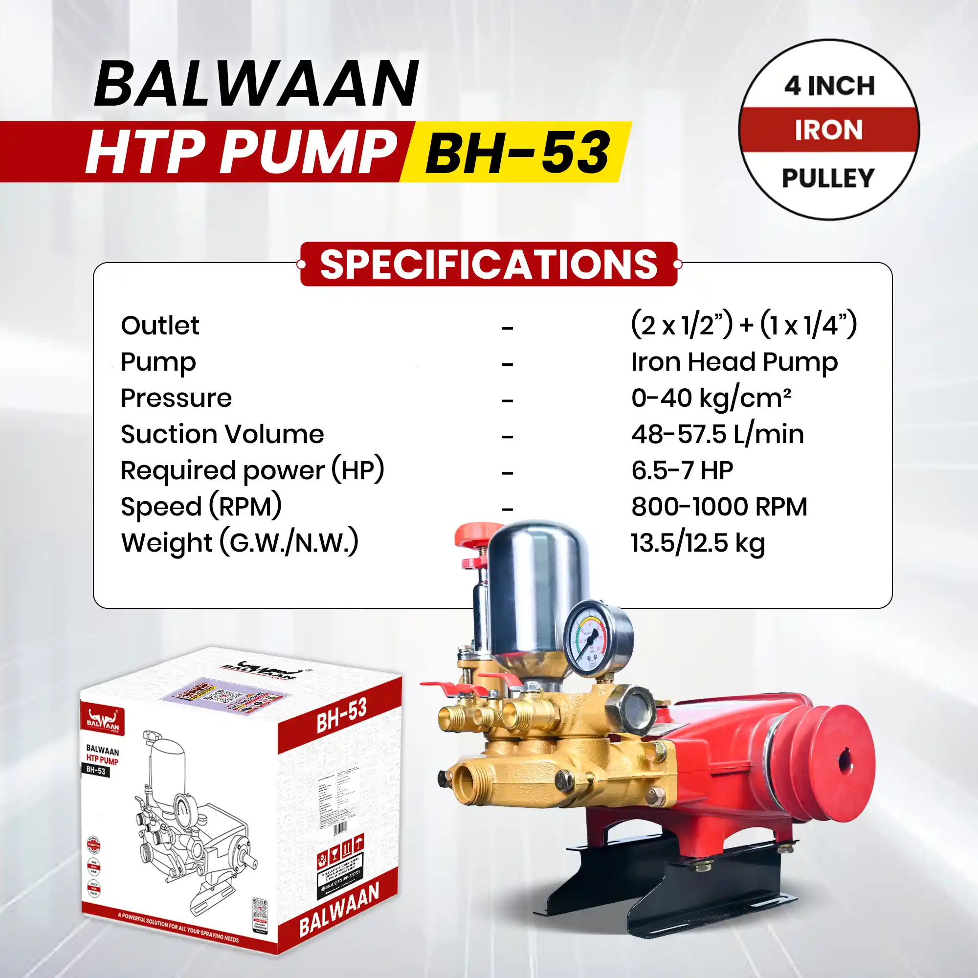 BALWAAN HTP PUMP BH-53 HIGH PRESSUR TRIPLE PISTON SPRAYER PUMP HEAVY DUTY AGRICULTURE, GARDENING PUMP