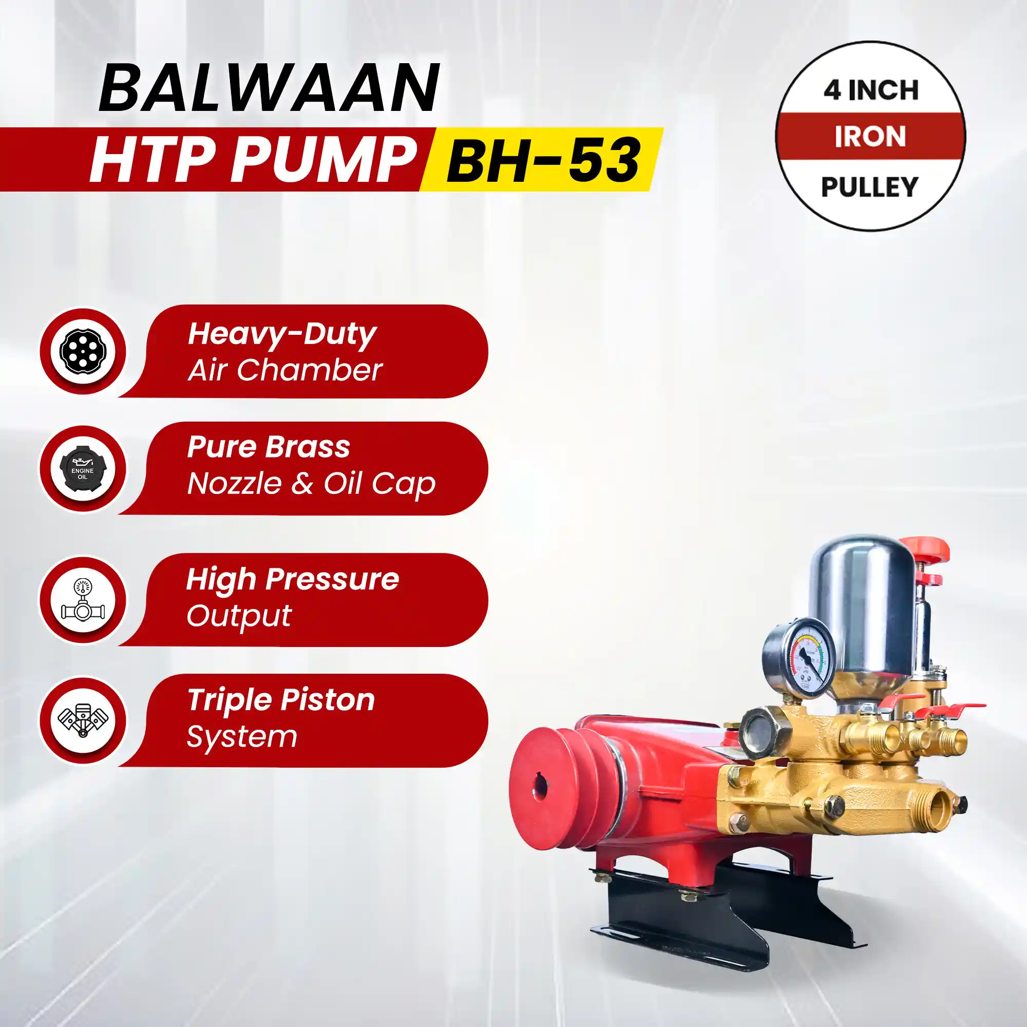 BALWAAN HTP PUMP BH-53 HIGH PRESSUR TRIPLE PISTON SPRAYER PUMP HEAVY DUTY AGRICULTURE, GARDENING PUMP