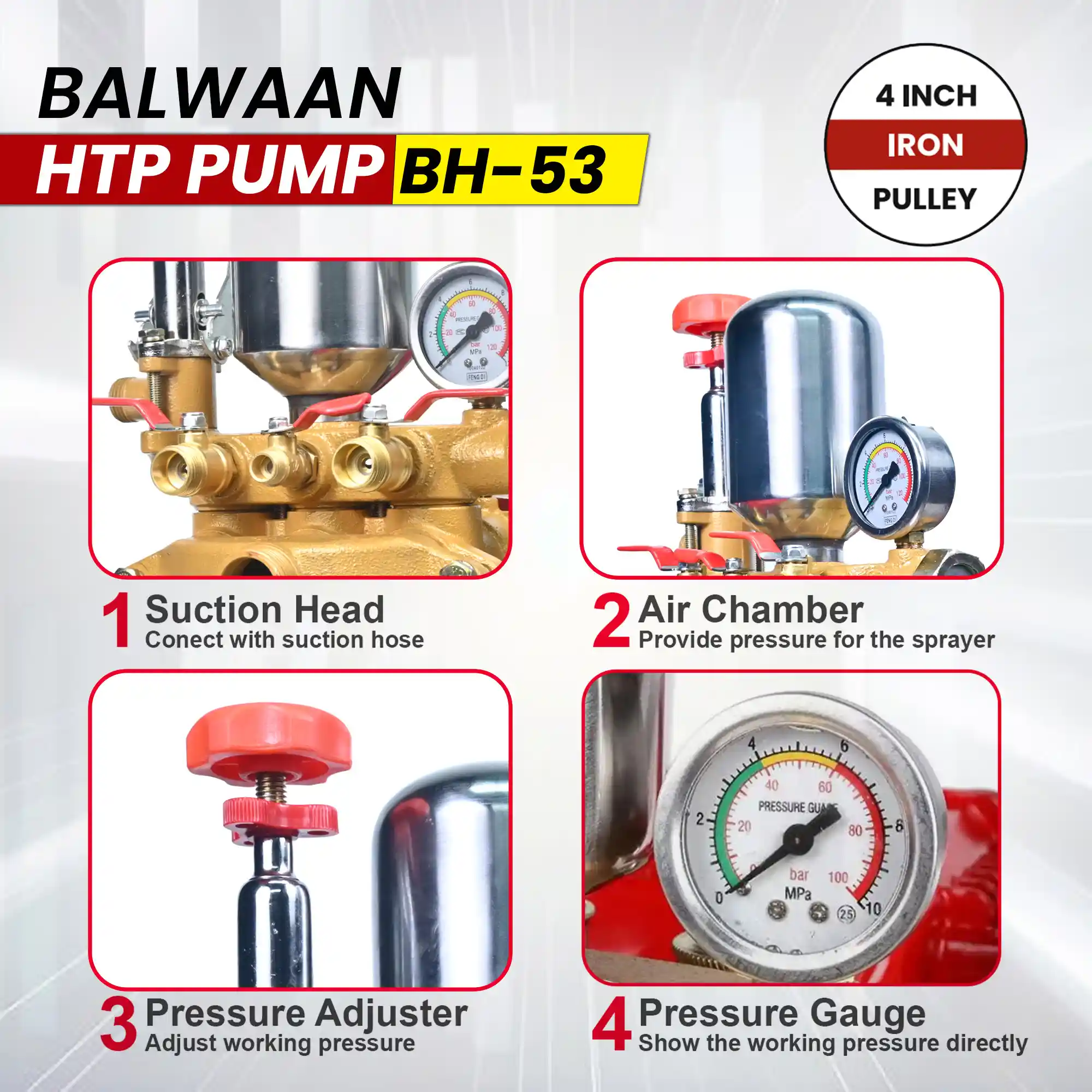 BALWAAN HTP PUMP BH-53 HIGH PRESSUR TRIPLE PISTON SPRAYER PUMP HEAVY DUTY AGRICULTURE, GARDENING PUMP