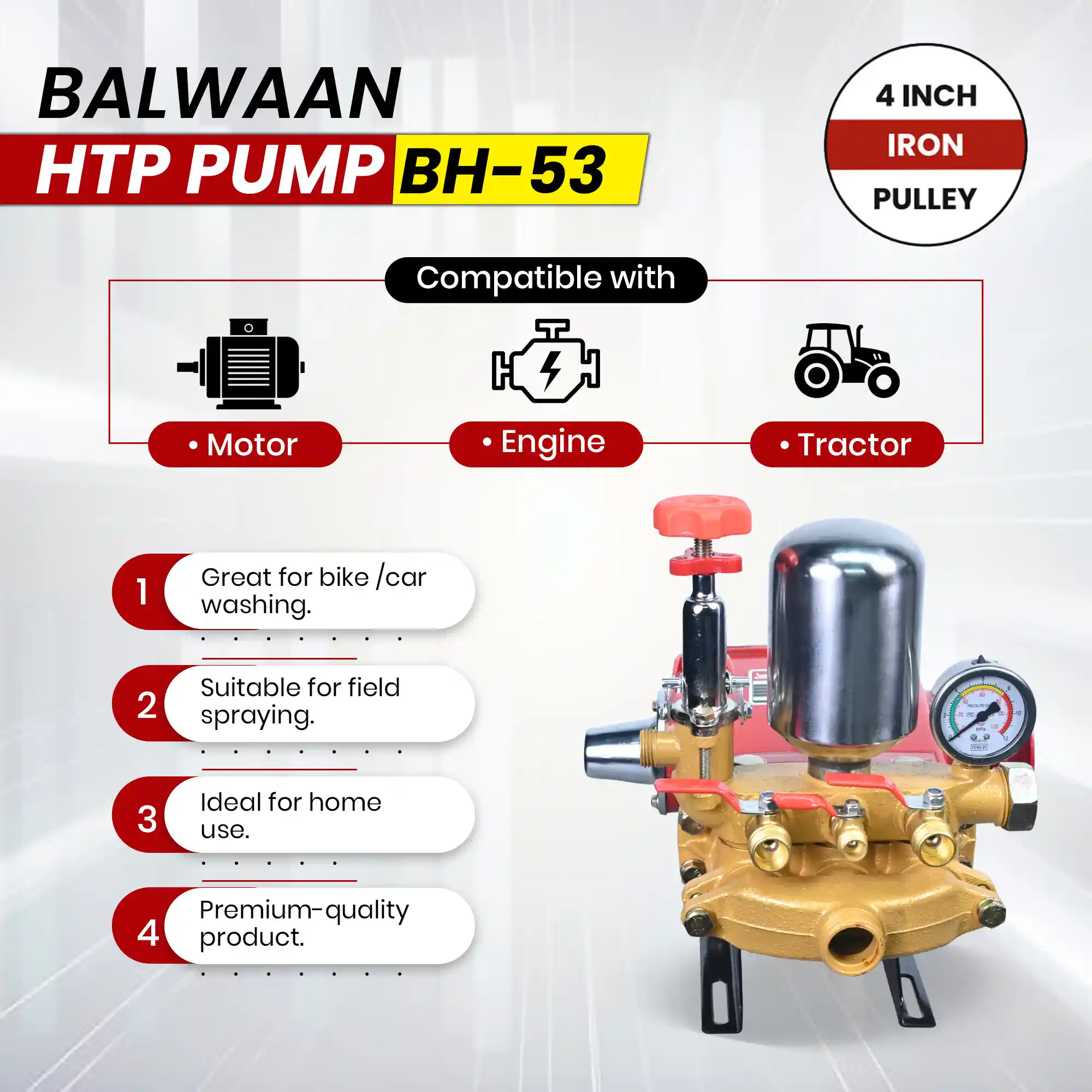 BALWAAN HTP PUMP BH-53 HIGH PRESSUR TRIPLE PISTON SPRAYER PUMP HEAVY DUTY AGRICULTURE, GARDENING PUMP