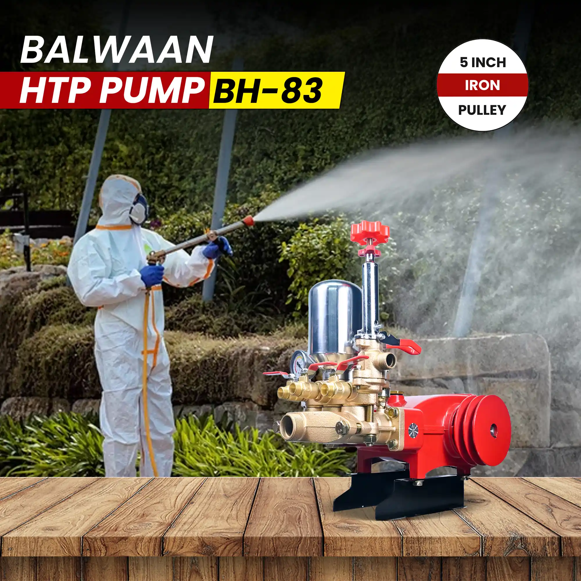BALWAAN HTP PUMP BH-83 HEAVY DUTY HIGH PRESSUR TRIPUL PISTUN PUMP WITH INCH IRON PULLEY FOR SPRAYINGN CLEANING