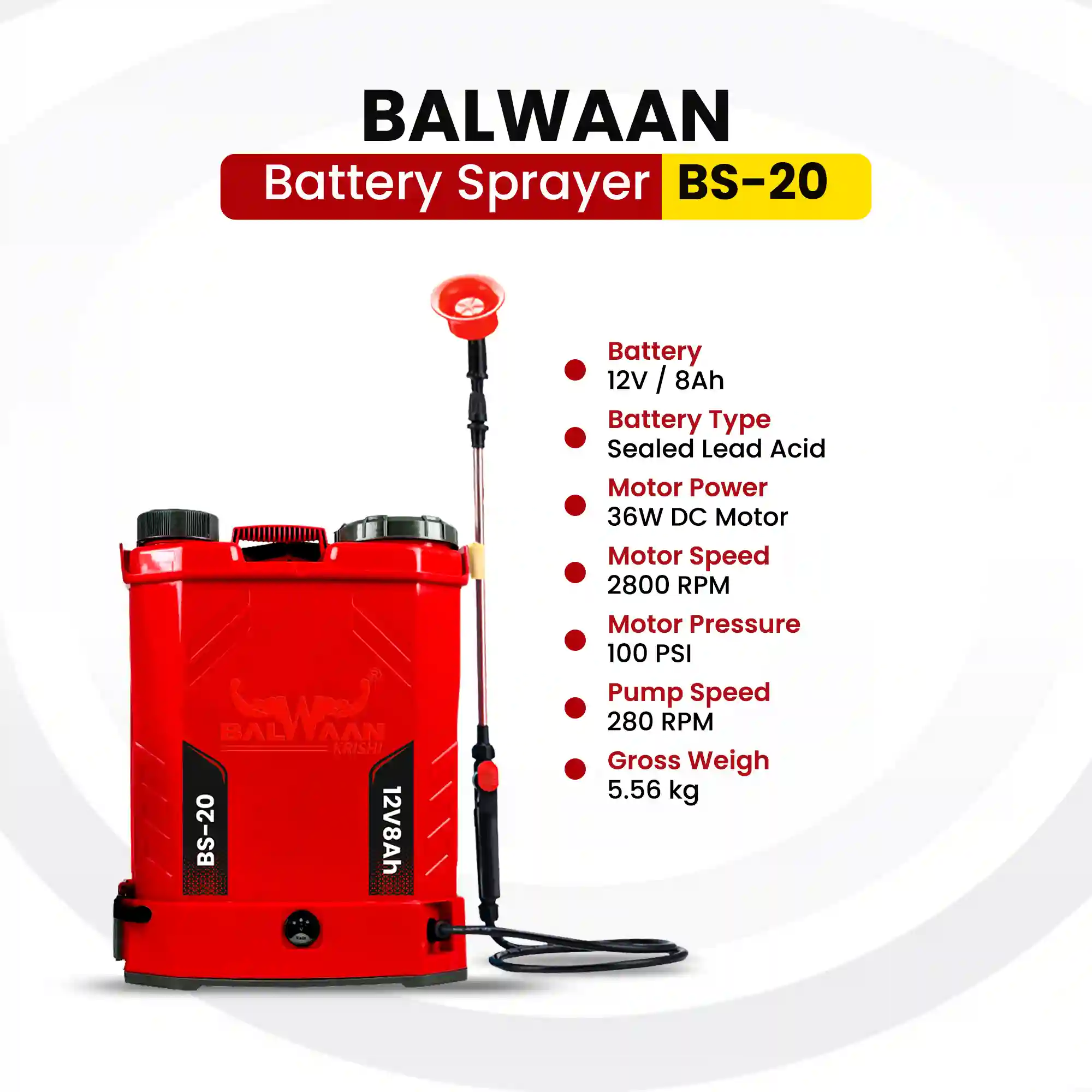BALWAAN BS-20 SINGLE MOTOR BATTRY SPRAYER 12X8