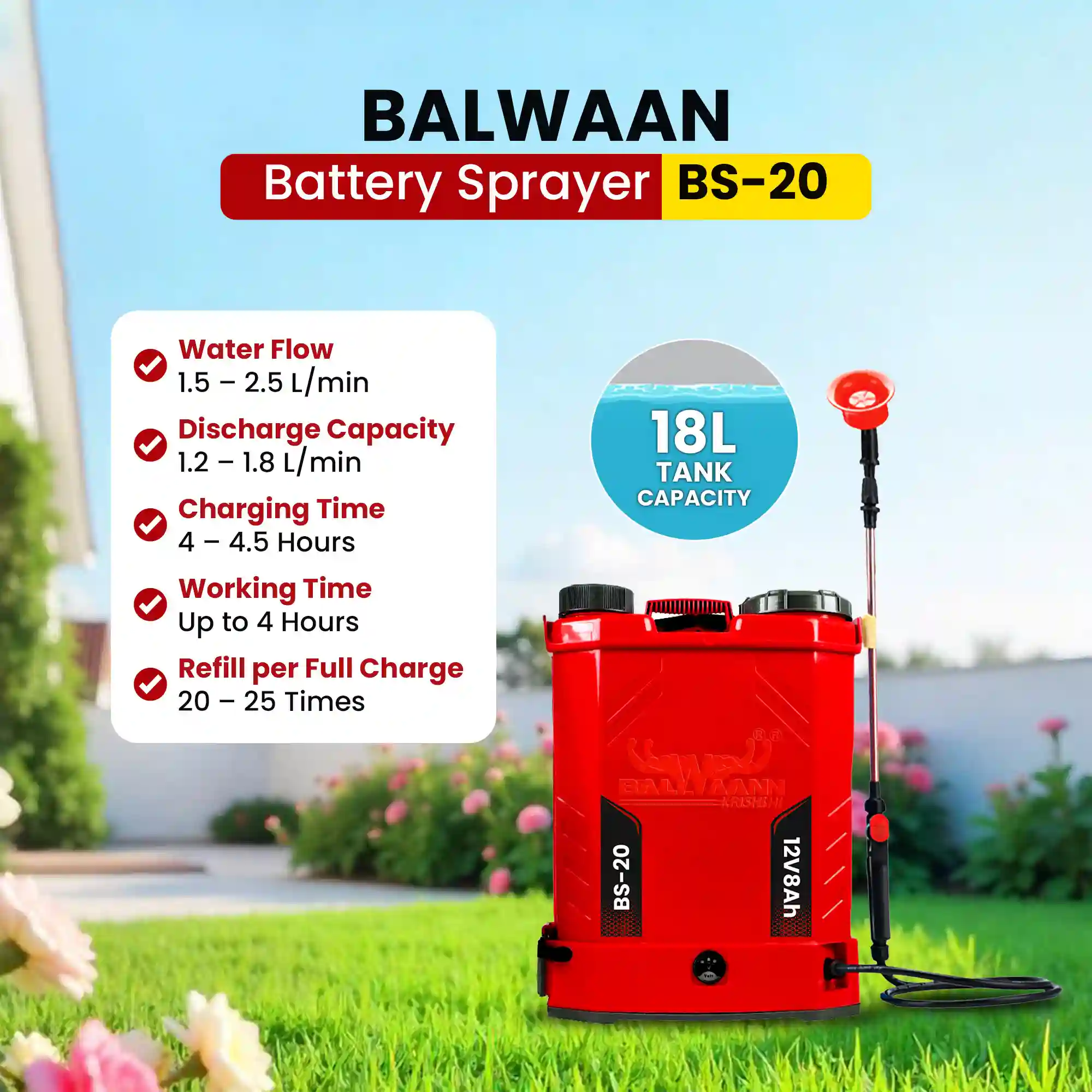 BALWAAN BS-20 SINGLE MOTOR BATTRY SPRAYER 12X8