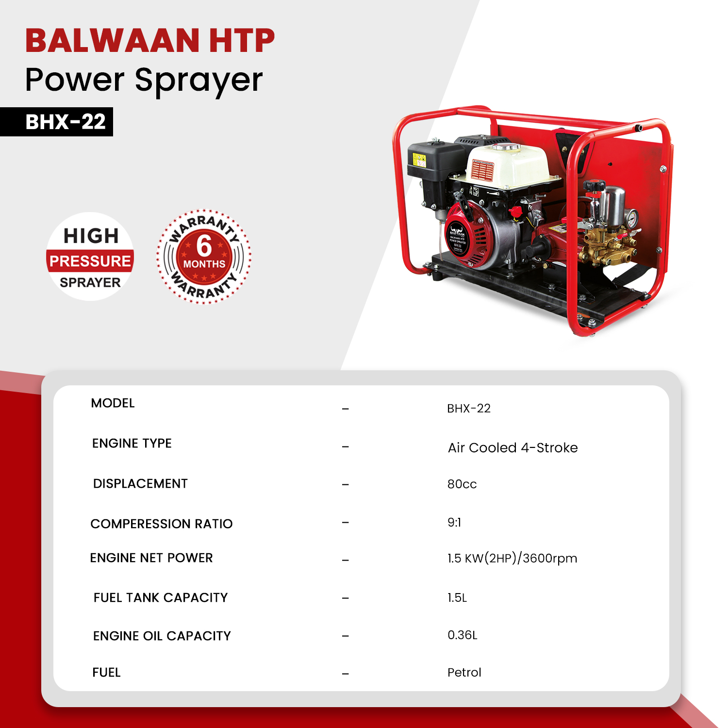 BALWAAN BHX-22 HTP SPRAYER WITH 80CC BX-80 ENGINE