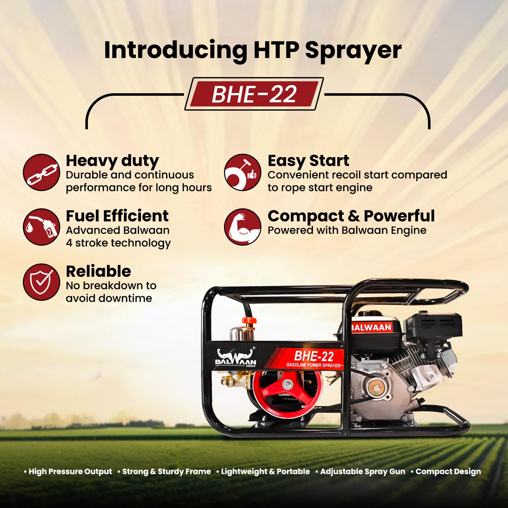 BALWAAN22NO.HTP SPRAYER WITH 6.5HP ENGINE 50MTR HOSE BHE-22