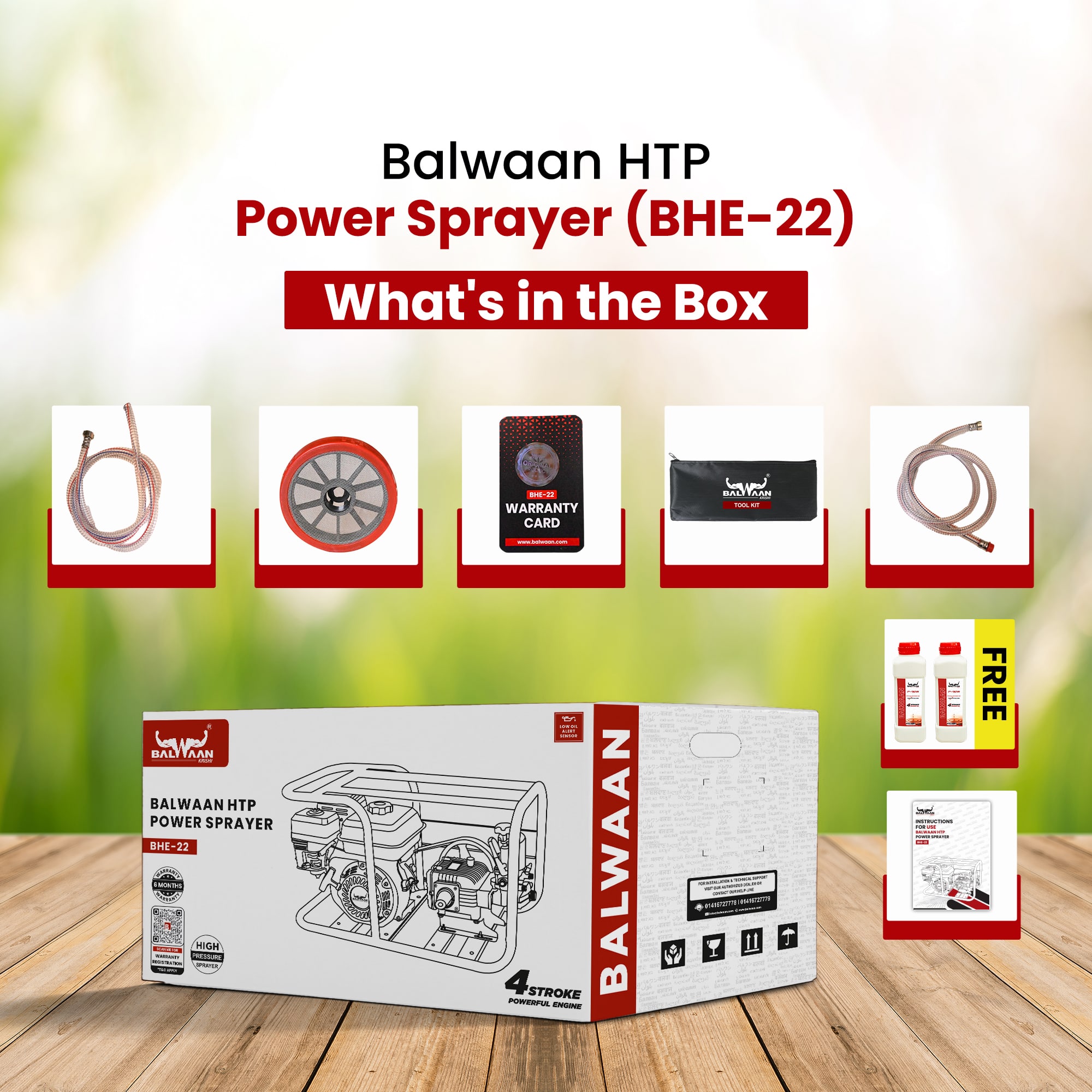 BALWAAN22NO.HTP SPRAYER WITH 6.5HP ENGINE 50MTR HOSE BHE-22