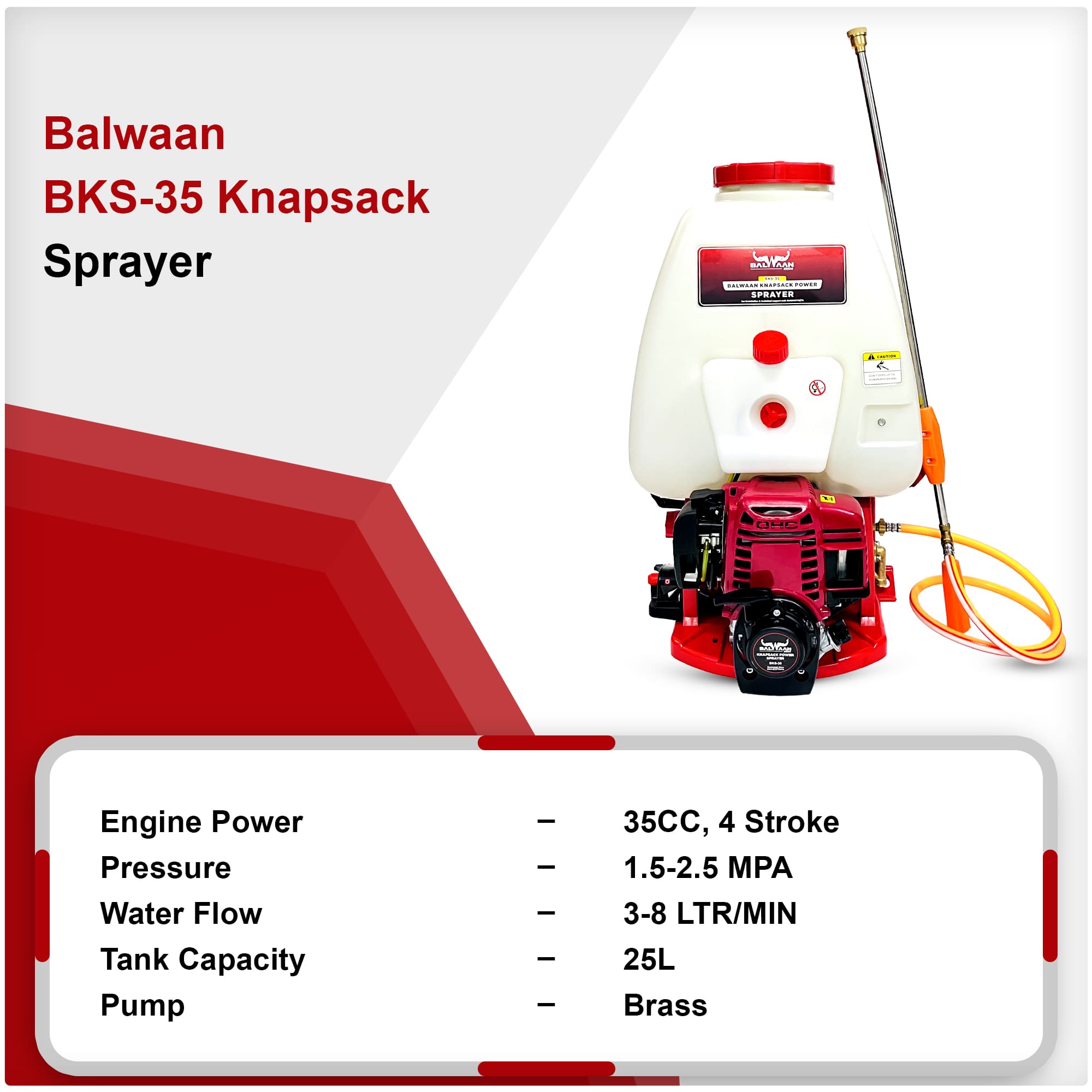 BALWAAN KNAPSAK AGRICULTURAL POWER SPRAYER BKS-35/35CC 4 STROKE ENGINE HIGH PRESSURE COMMERCIAL SPRAYER SANITIZATION FREE 3HEAD NOZZLES HOSE PIPE GUN SOOML ENGINE OIL 500ML