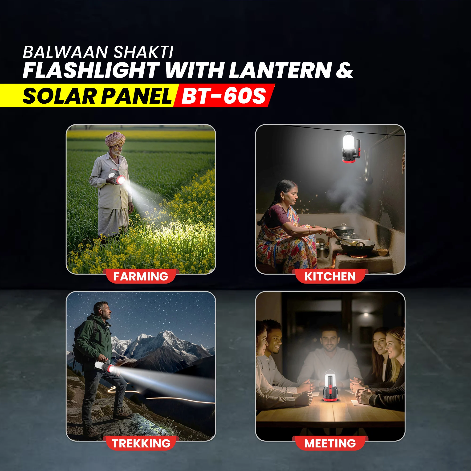 BALWAAN SHAKTI BT-60S 2IN1 FLASH LIGHT WITH LANTORN AND SOLAR / 5W LED FRONT BEAM WITH TYPE-C CHARGING