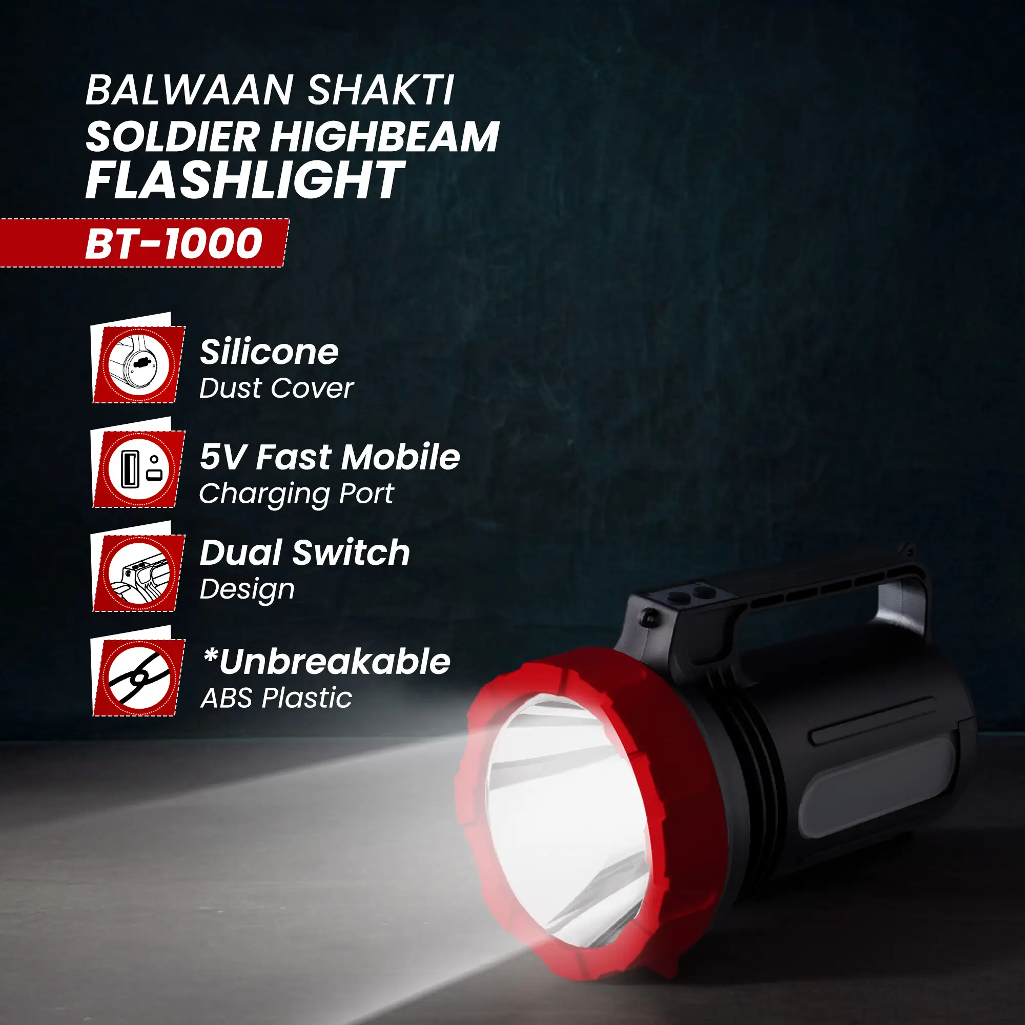 BALWAAN SHAKTI BT-1000 SOLDER HIGH BEAM FLASHLIGHT / 10W SMD LED TORCH TYPE-C CHARGING