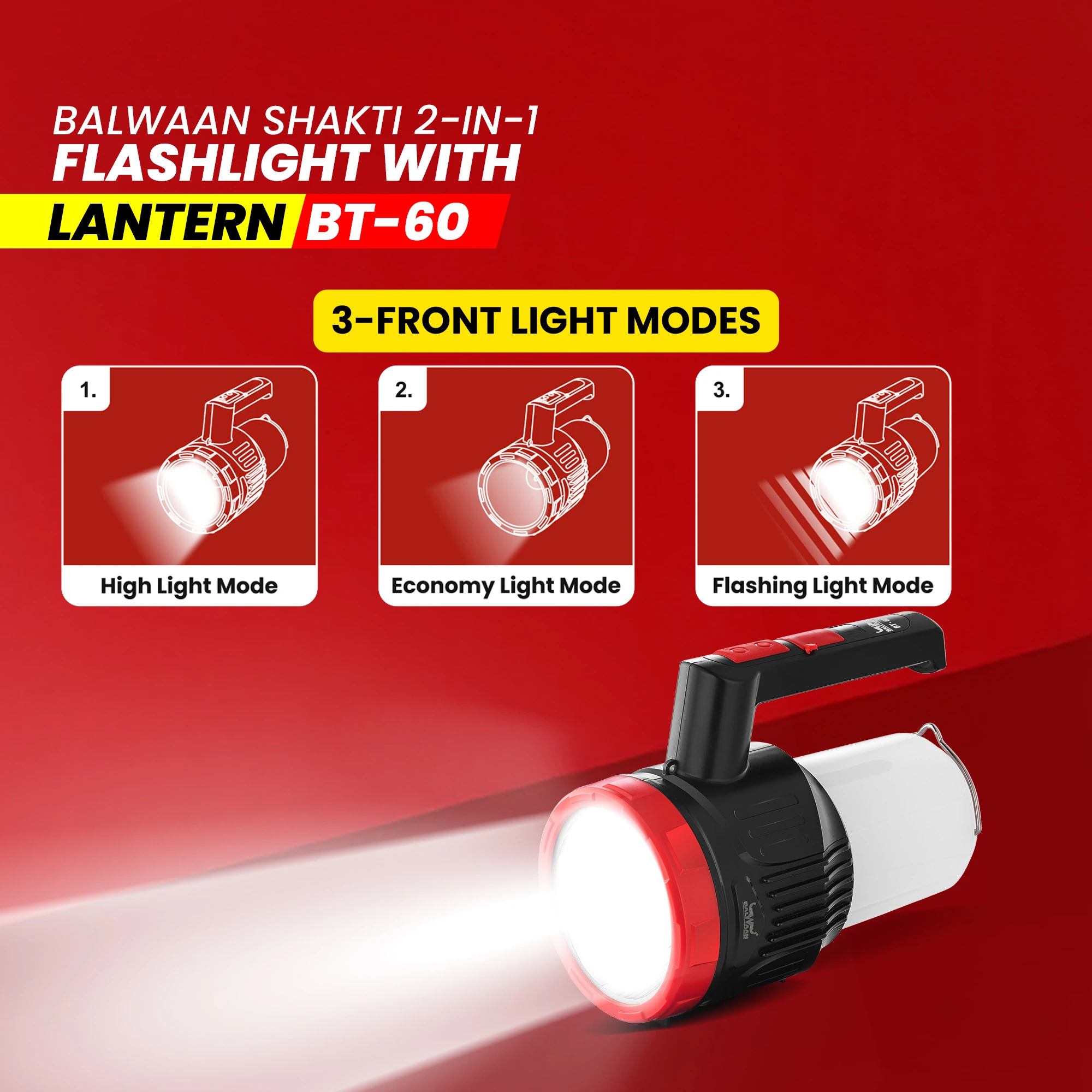 BALWAAN BT-60 RECHARGEBLE 2-IN-1 TORCH LANTER 5W LED USB-C*FARST CHARGE