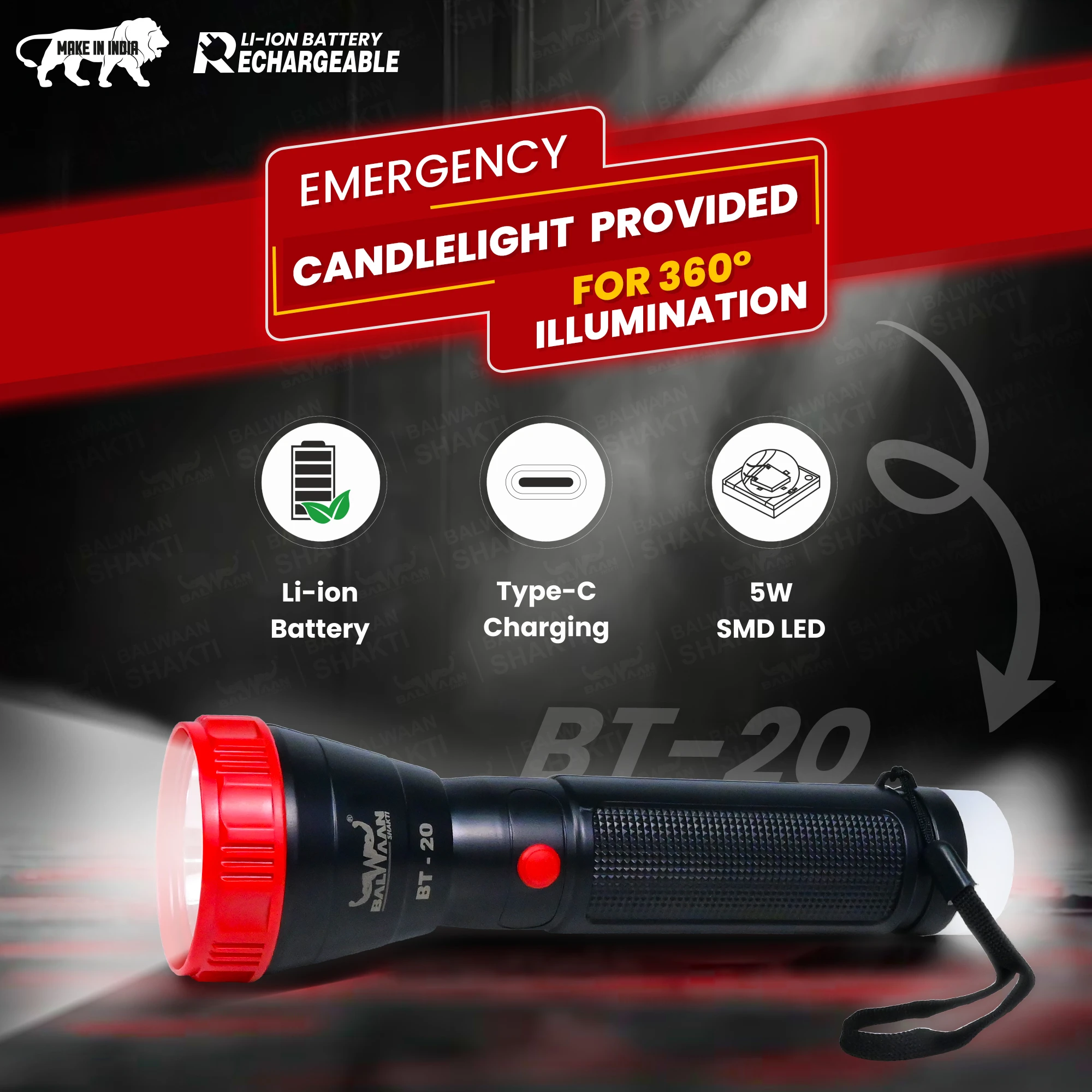 BALWAAN RECHARGEABLE BT-20 LED SEARCH LIGHT TORCH CANDLE LIGHT BEST FOR TREKKING AGRICULTURAL OUTDOOR ACTIVITIES