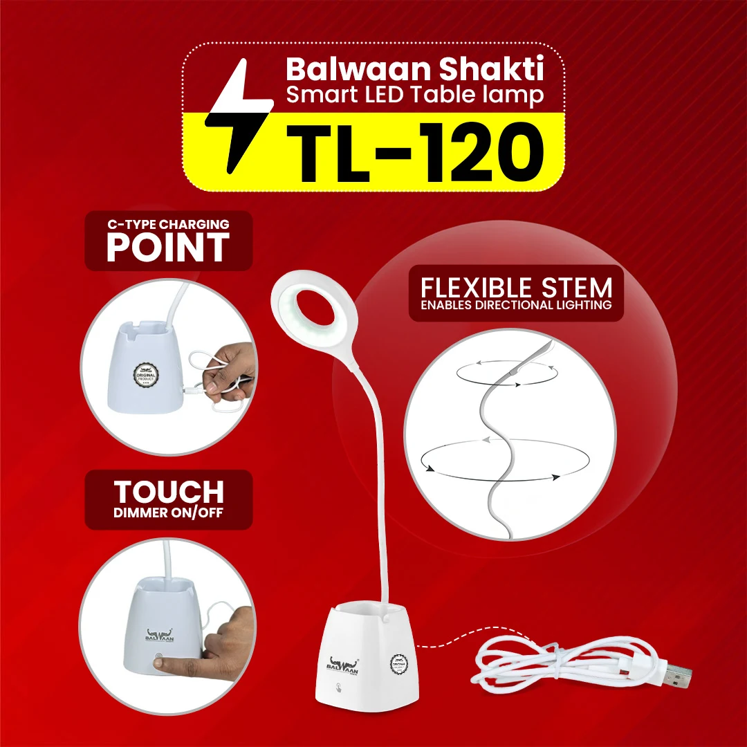 BALWAAN SHAKTI SMART LED TABLE LAMP TL-120 TOUCH CONTROL FLEXIBLE NECK 3LIGHT MODES