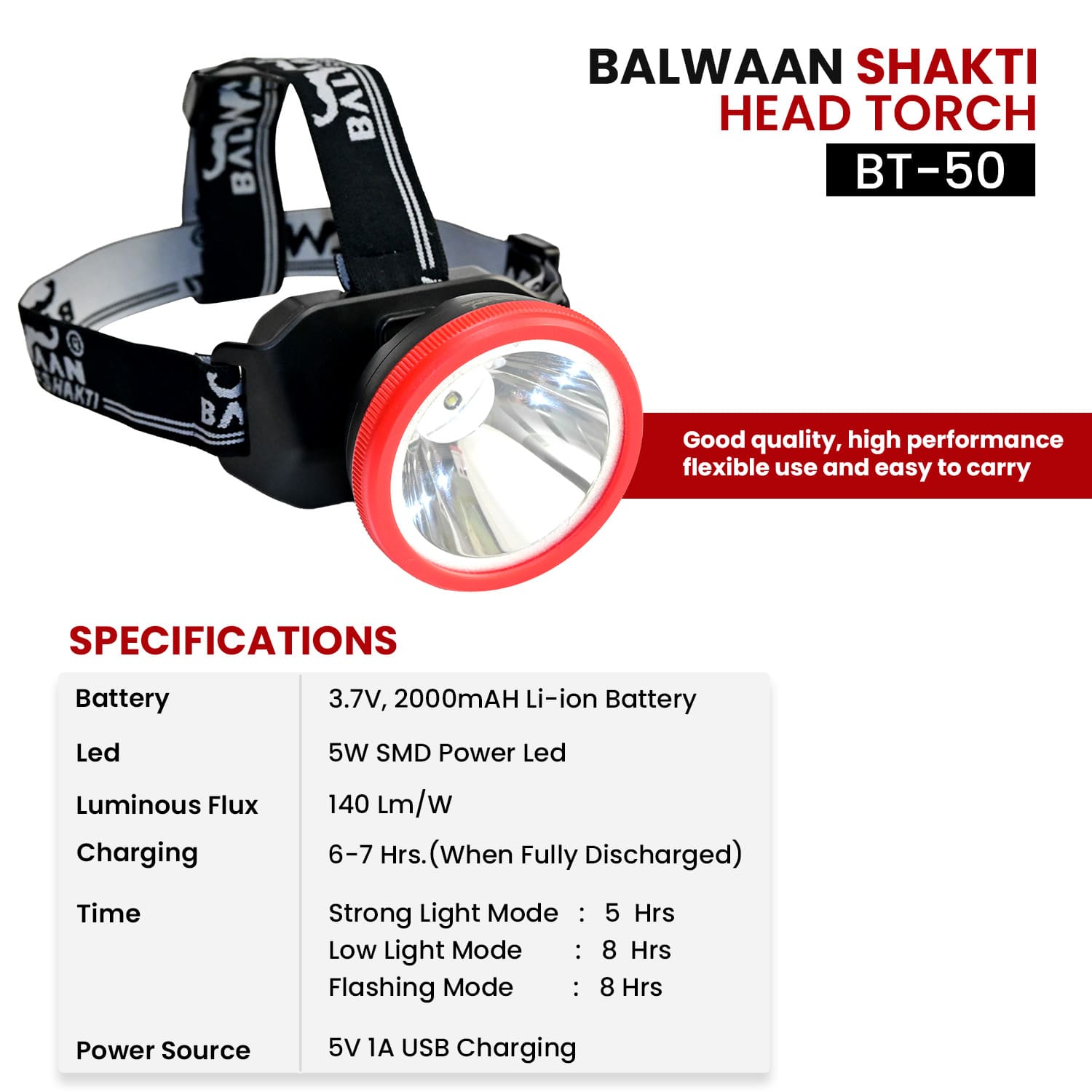 BALWAAN SHAKTI LED-FLASH LIGHT HEAD TOURCH BT-50